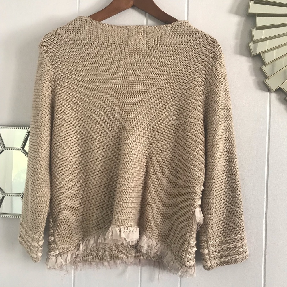 Ruby Rd Beige Distressed Ruffle Cardigan M - Picture 6 of 6